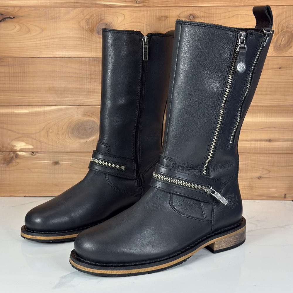 Harley Davidson Womens 9 M Sackett Black D83949 Leather Motorcycle Boots Biker